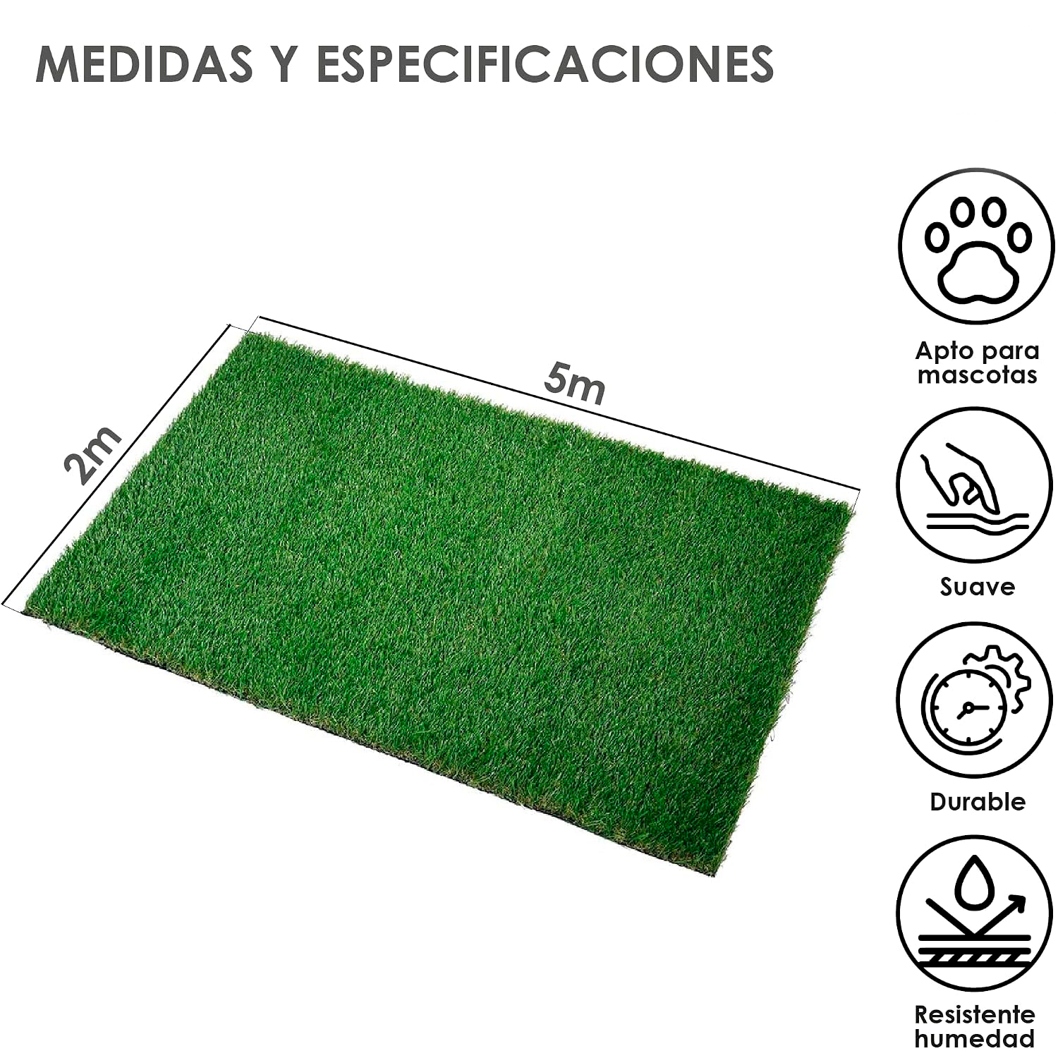 Pasto Sintético Premium en Rollo 2x5 m para Jardín y Exterior - Image 3